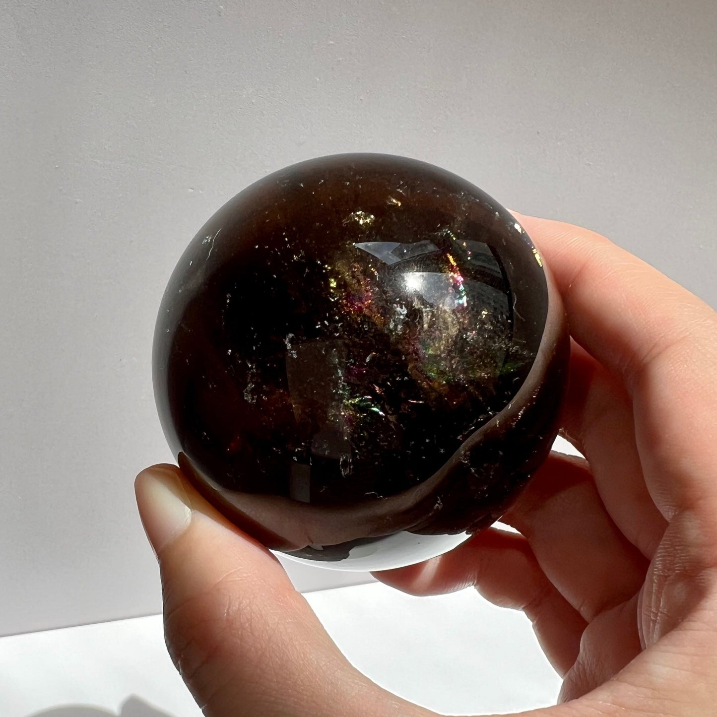 Super Dark Smoky Quartz Sphere with rainbows