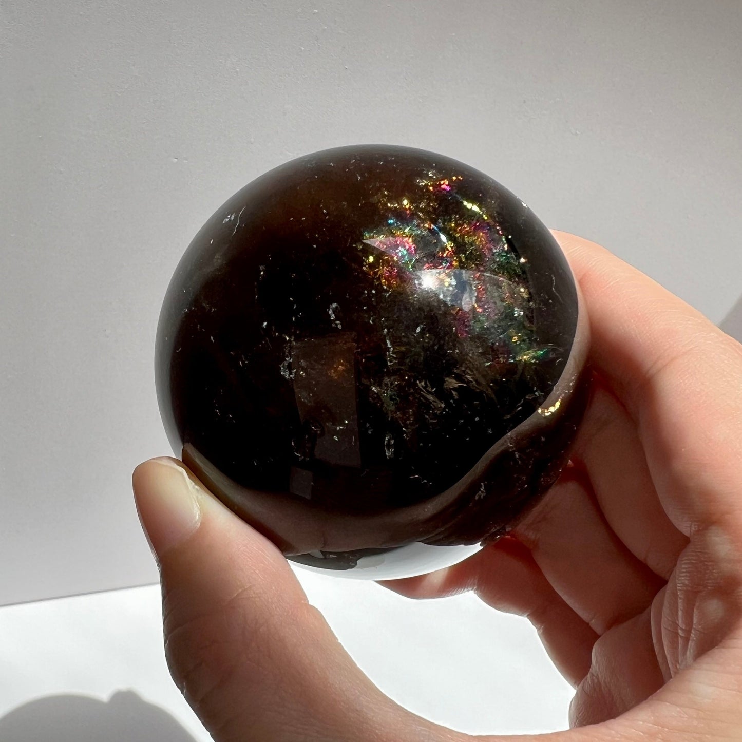 Super Dark Smoky Quartz Sphere with rainbows