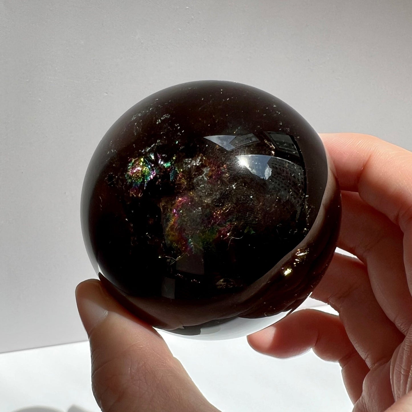 Super Dark Smoky Quartz Sphere with rainbows