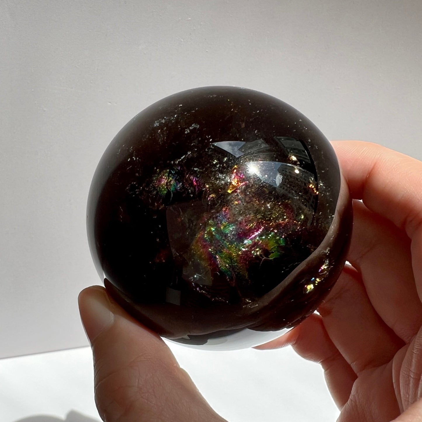 Super Dark Smoky Quartz Sphere with rainbows