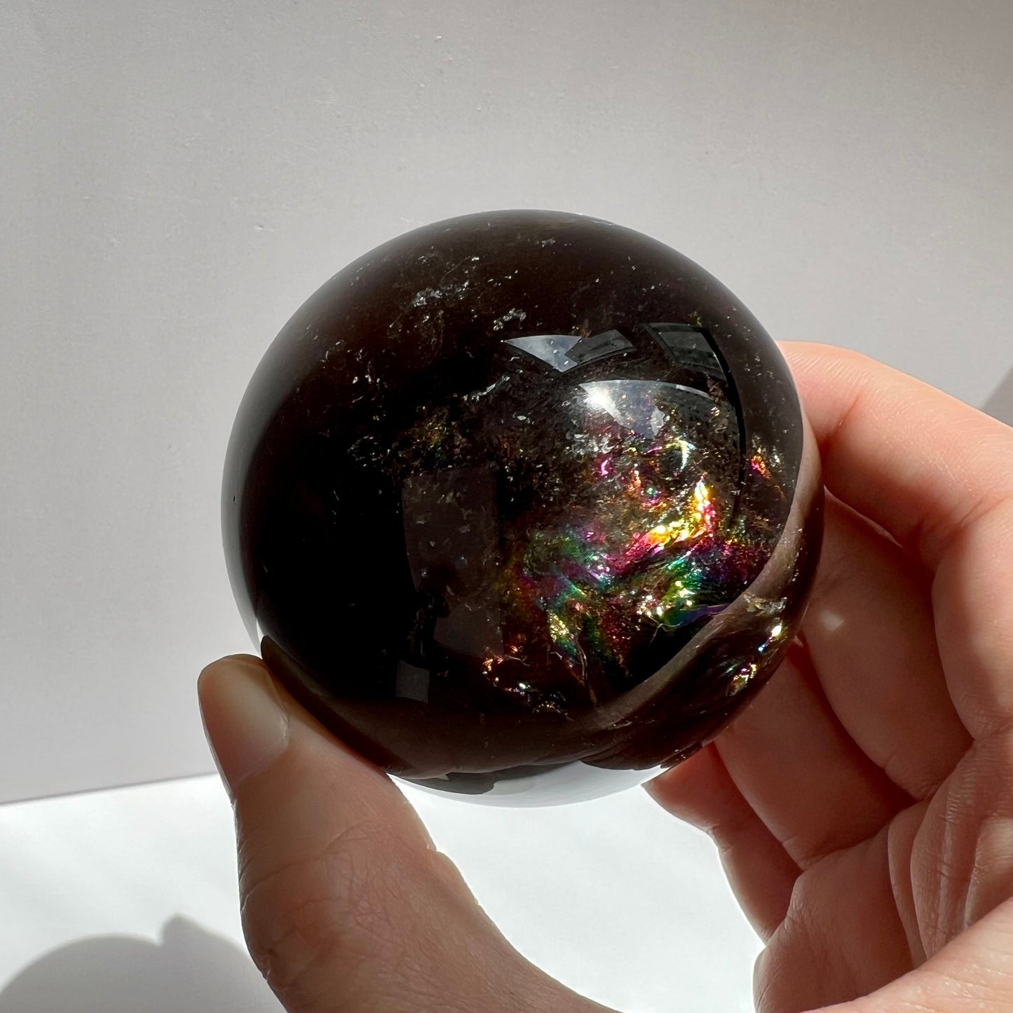 Super Dark Smoky Quartz Sphere with rainbows