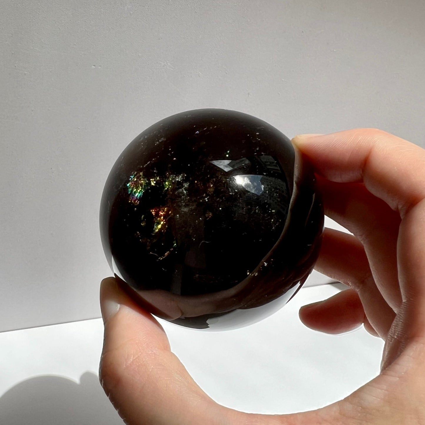 Super Dark Smoky Quartz Sphere with rainbows