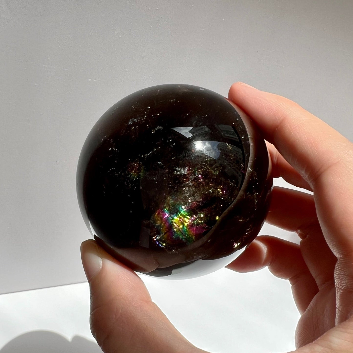 Super Dark Smoky Quartz Sphere with rainbows