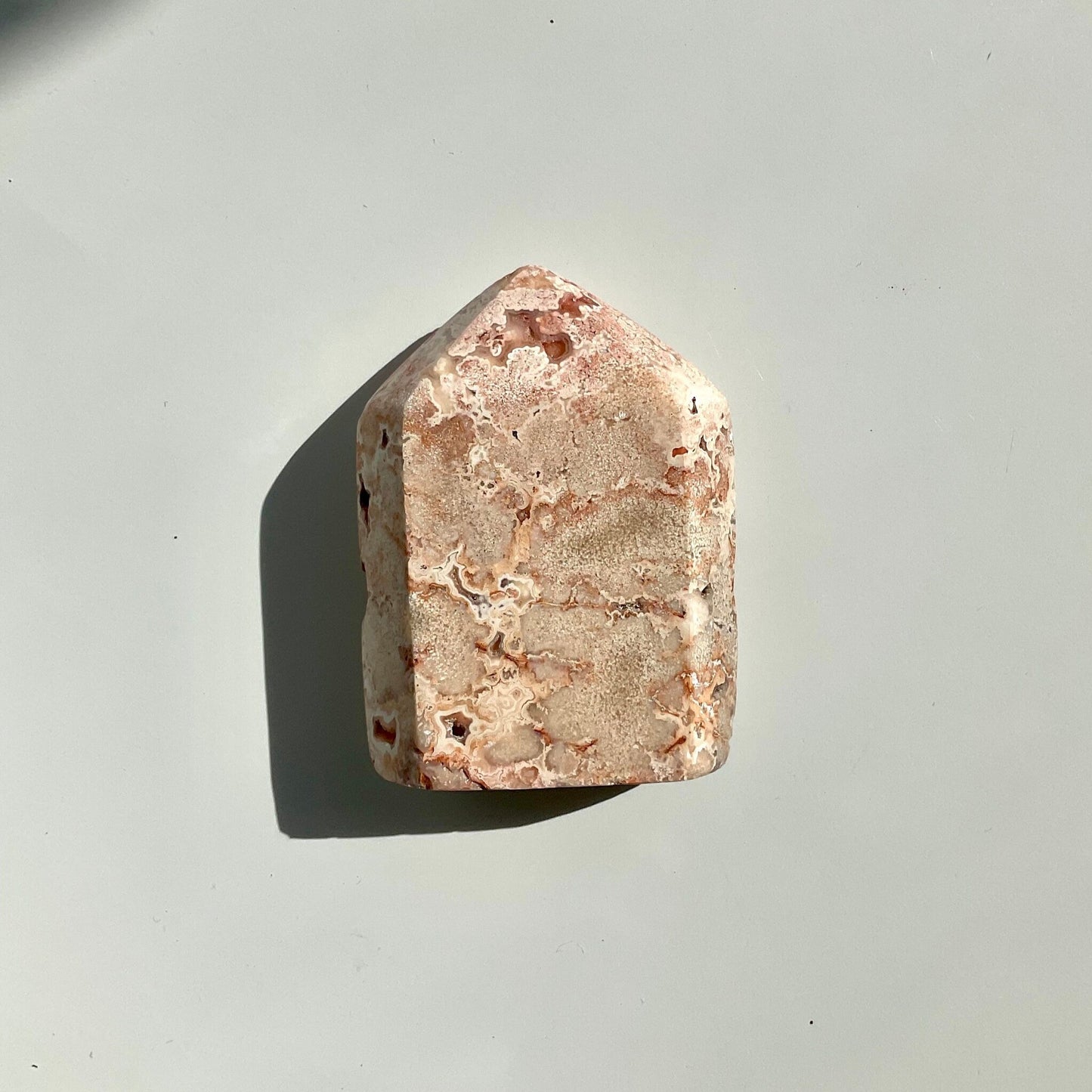 Pink Druzy Lace Agate Flat Block Tower