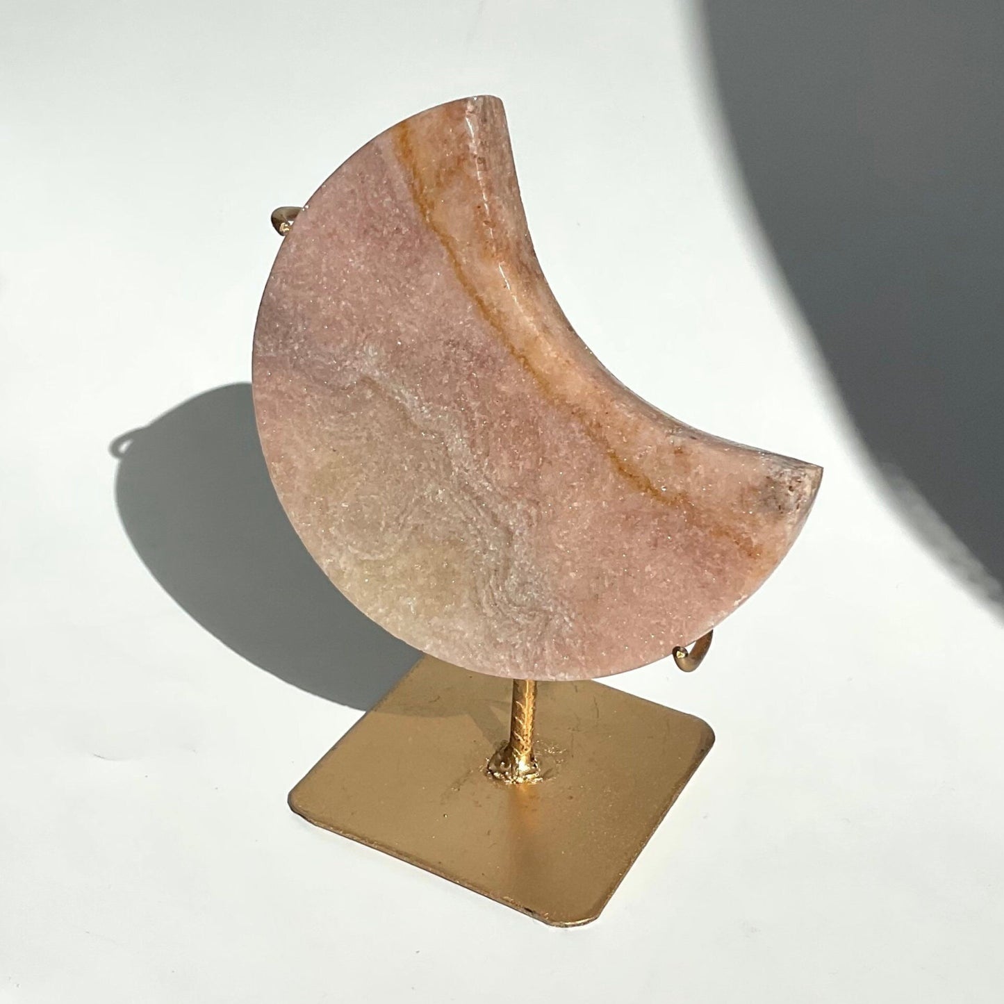 Pink Amethyst Moon Slab with Golden Stand