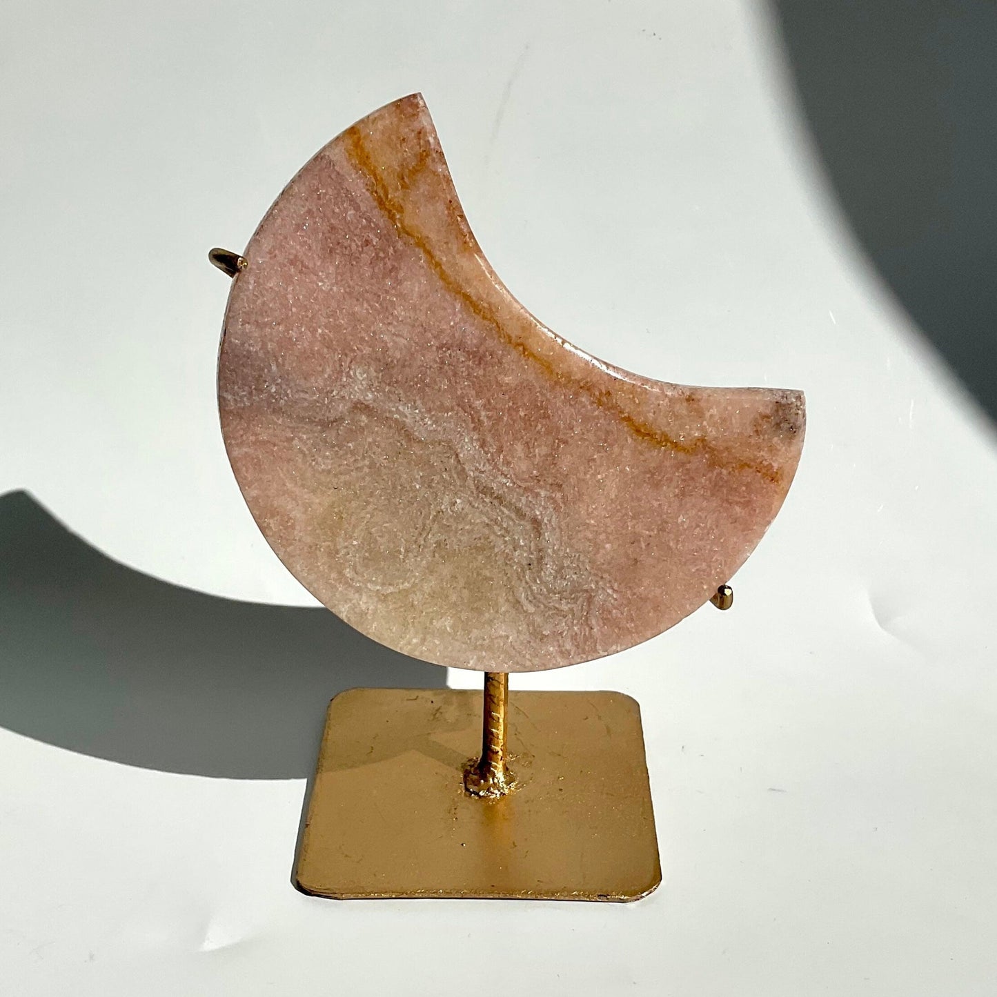 Pink Amethyst Moon Slab with Golden Stand