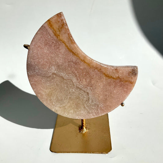 Pink Amethyst Moon Slab with Golden Stand