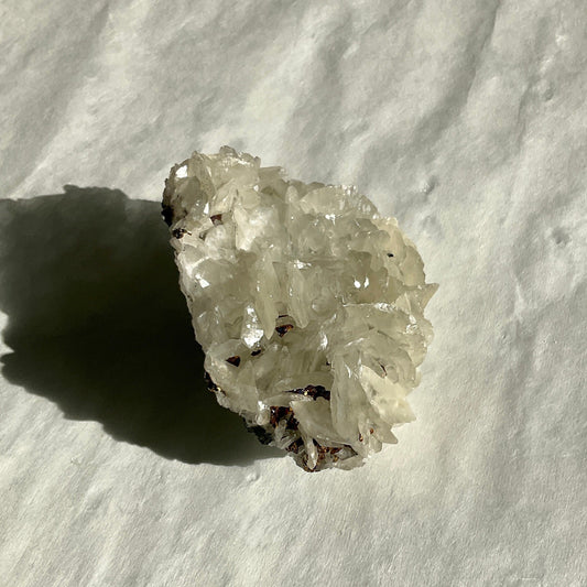 Clear Blade Calcite Cluster with Rainbow Iridescent Pyrite