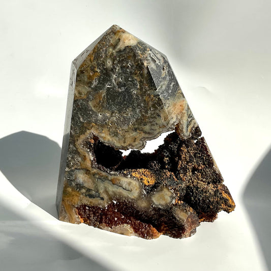 Mexican Lace Agate Tower Half Raw Half Polished Druzy Exposed