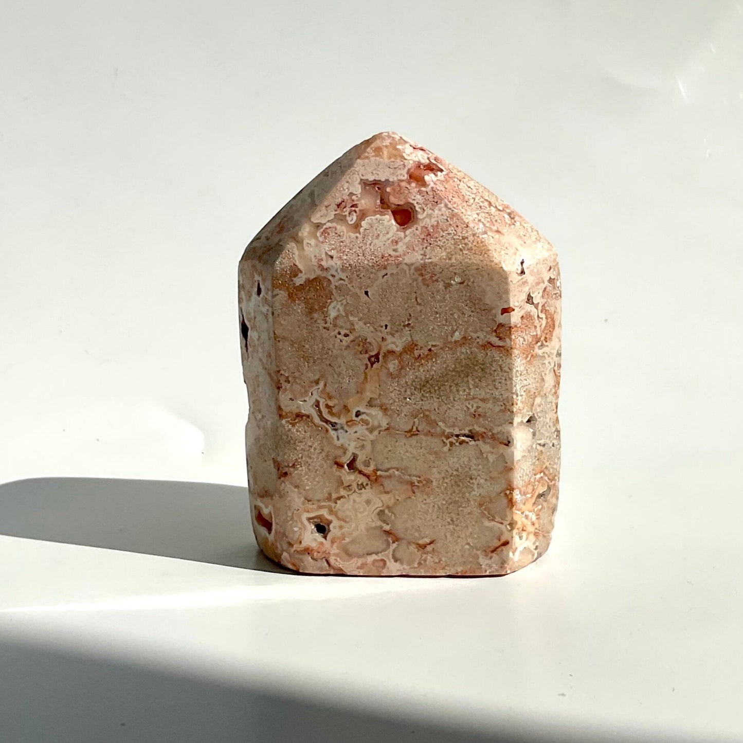 Pink Druzy Lace Agate Flat Block Tower