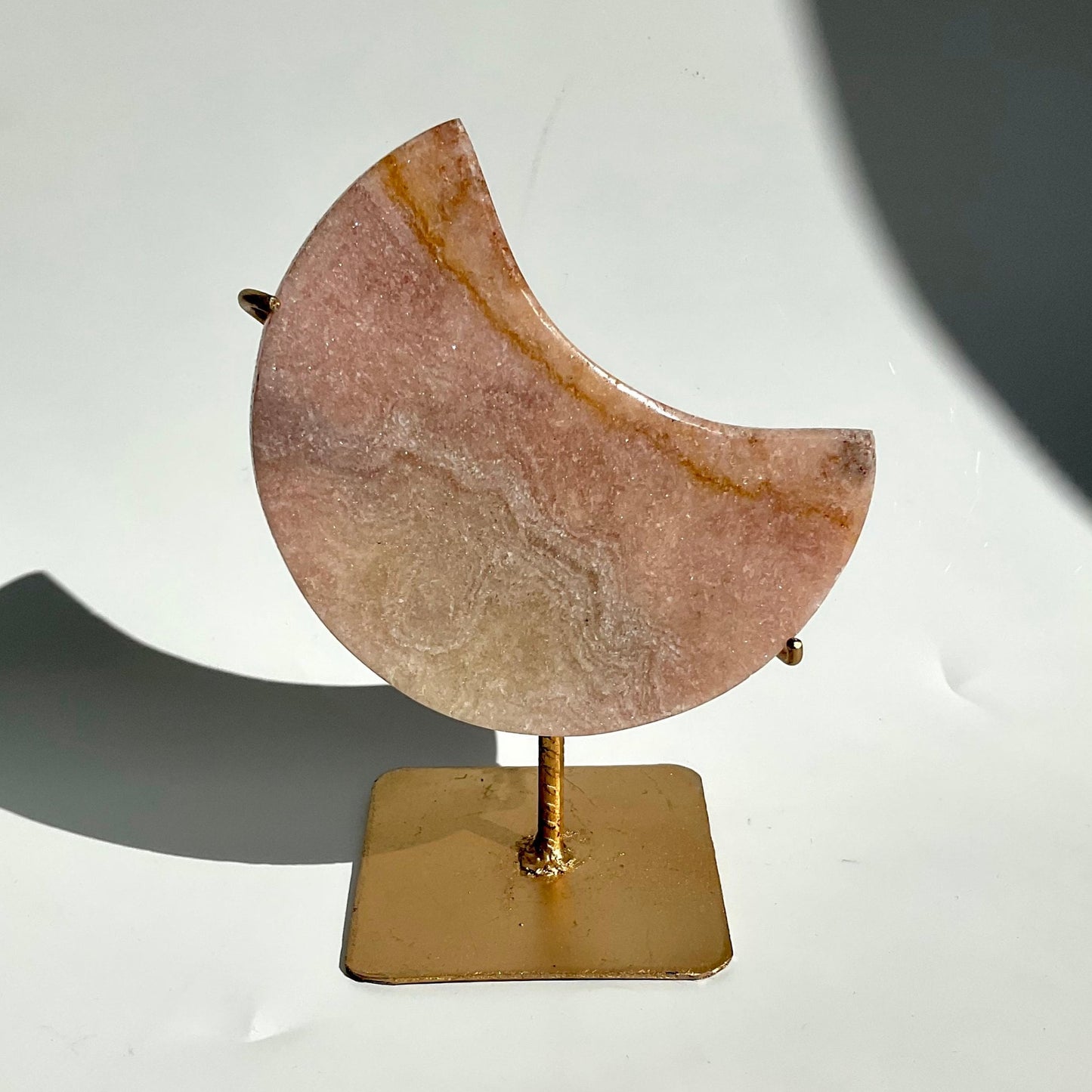 Pink Amethyst Moon Slab with Golden Stand