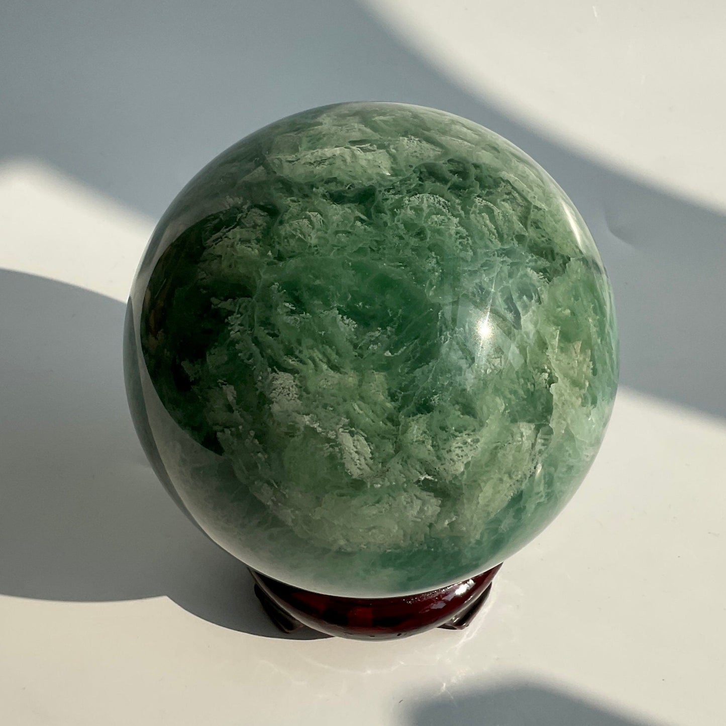 Large Green Snowflake Feather-like Fluorite Crystal Sphere