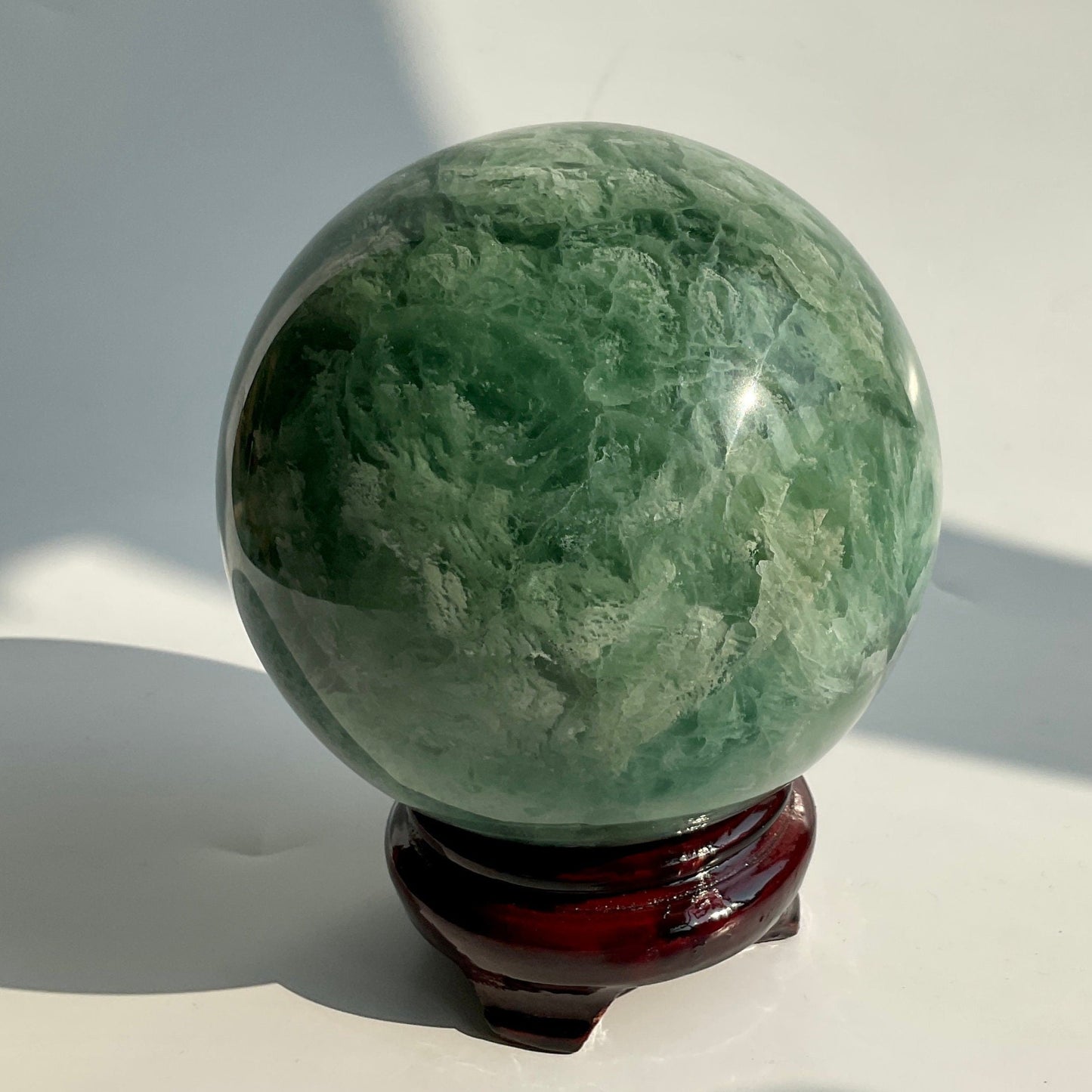 Large Green Snowflake Feather-like Fluorite Crystal Sphere