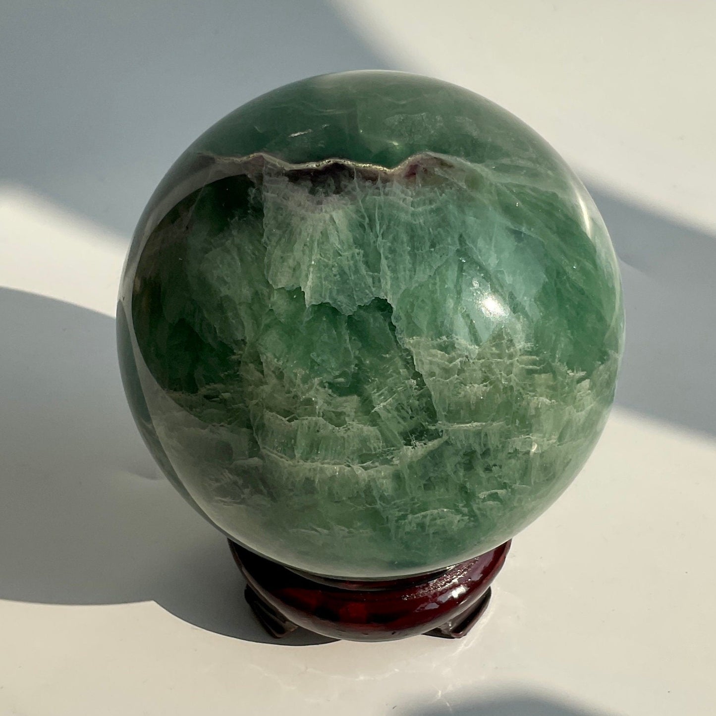 Large Green Snowflake Feather-like Fluorite Crystal Sphere