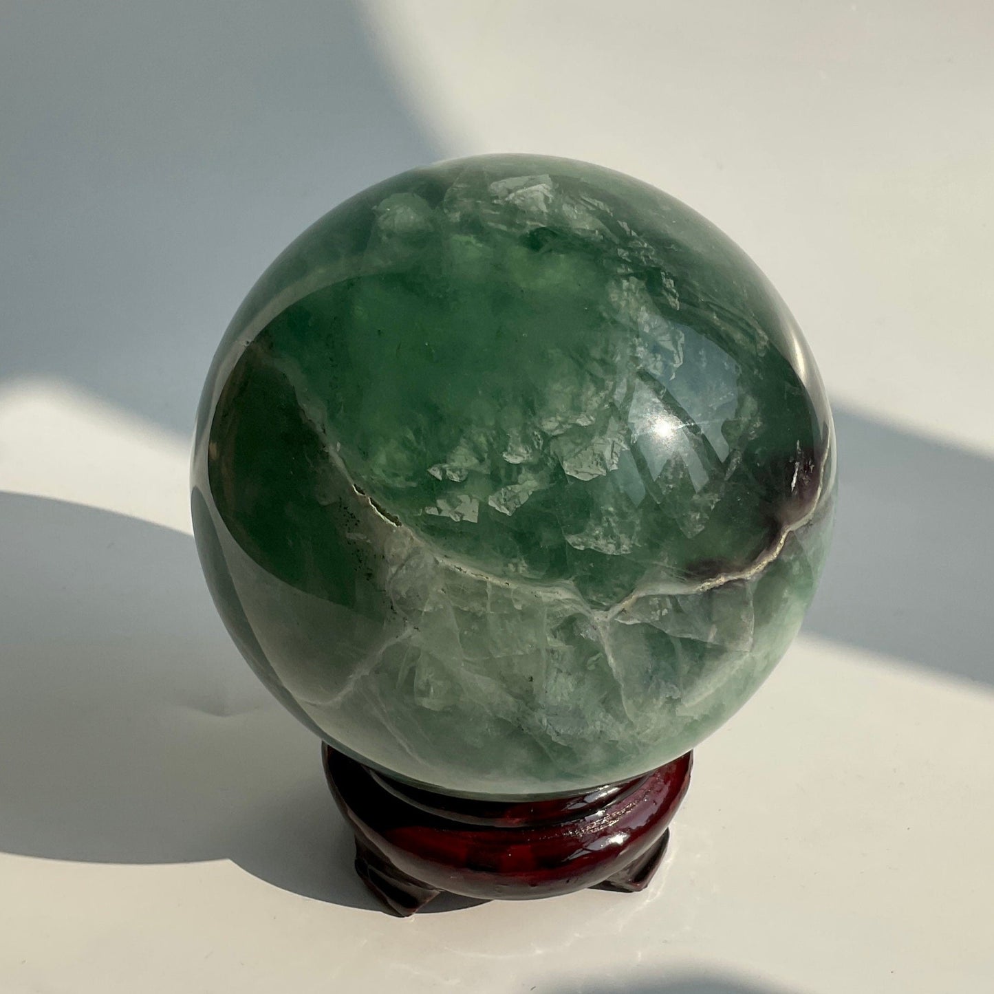 Large Green Snowflake Feather-like Fluorite Crystal Sphere