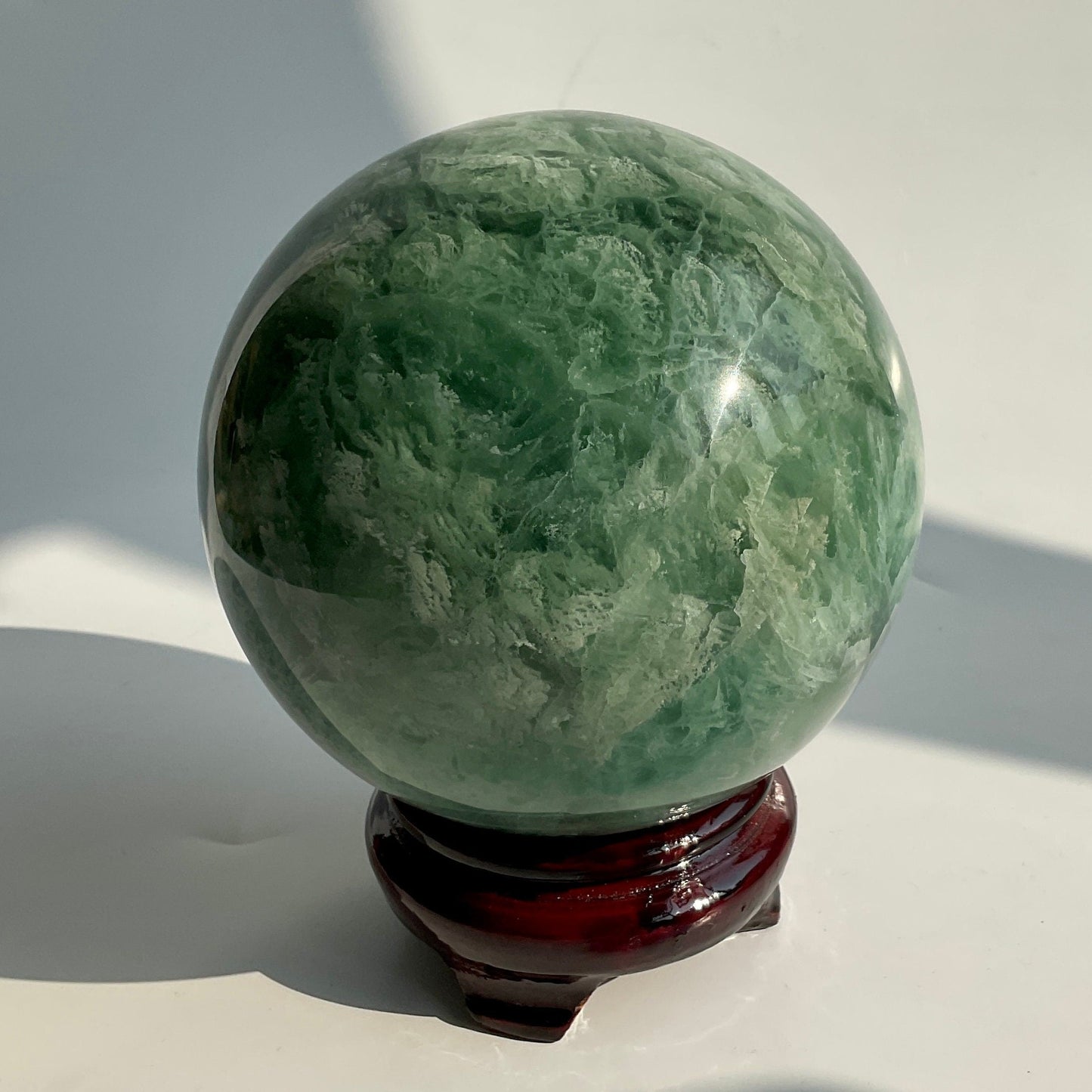 Large Green Snowflake Feather-like Fluorite Crystal Sphere