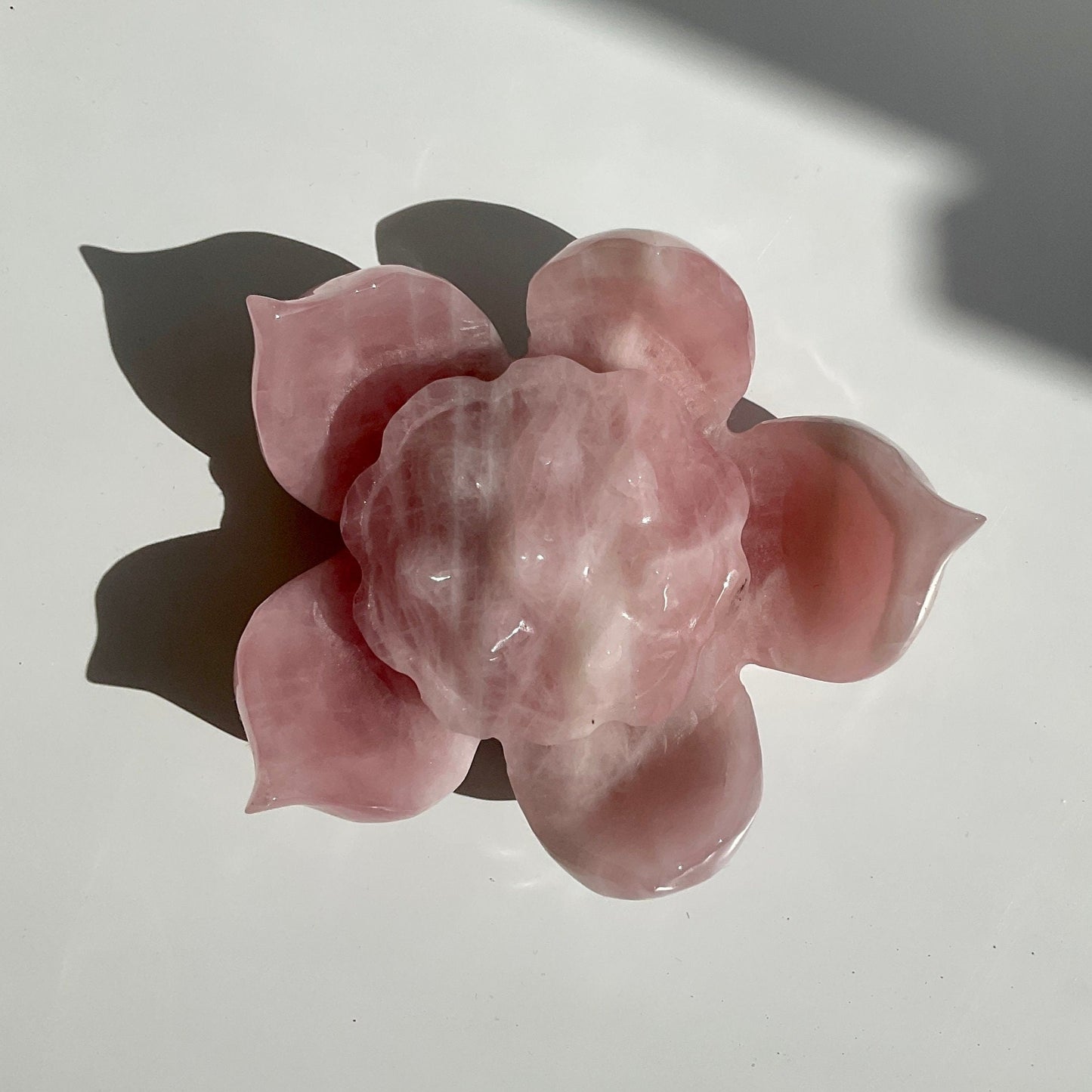 Stunning Pink Rose Quartz Crystal Hand Carved Lotus Flower