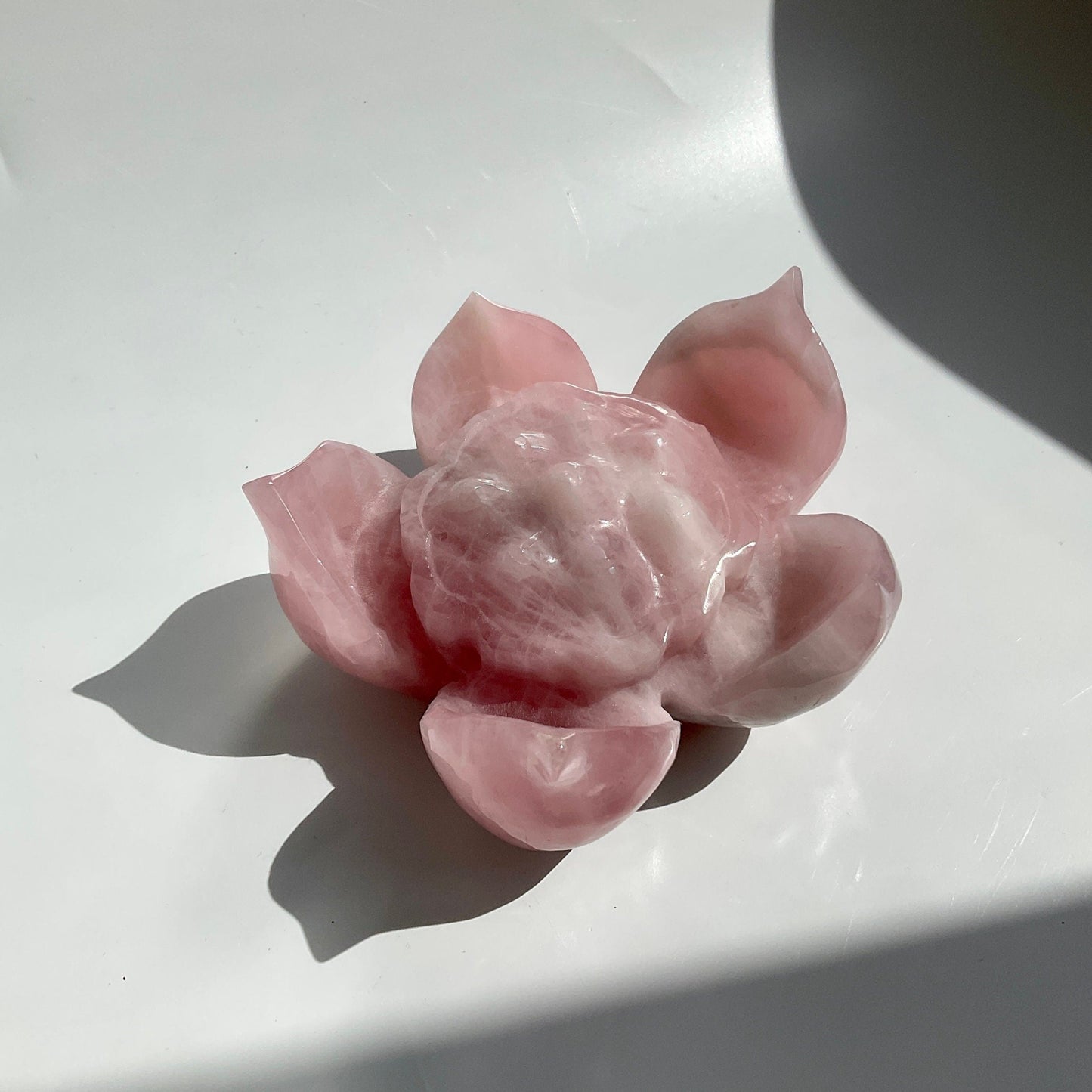 Stunning Pink Rose Quartz Crystal Hand Carved Lotus Flower