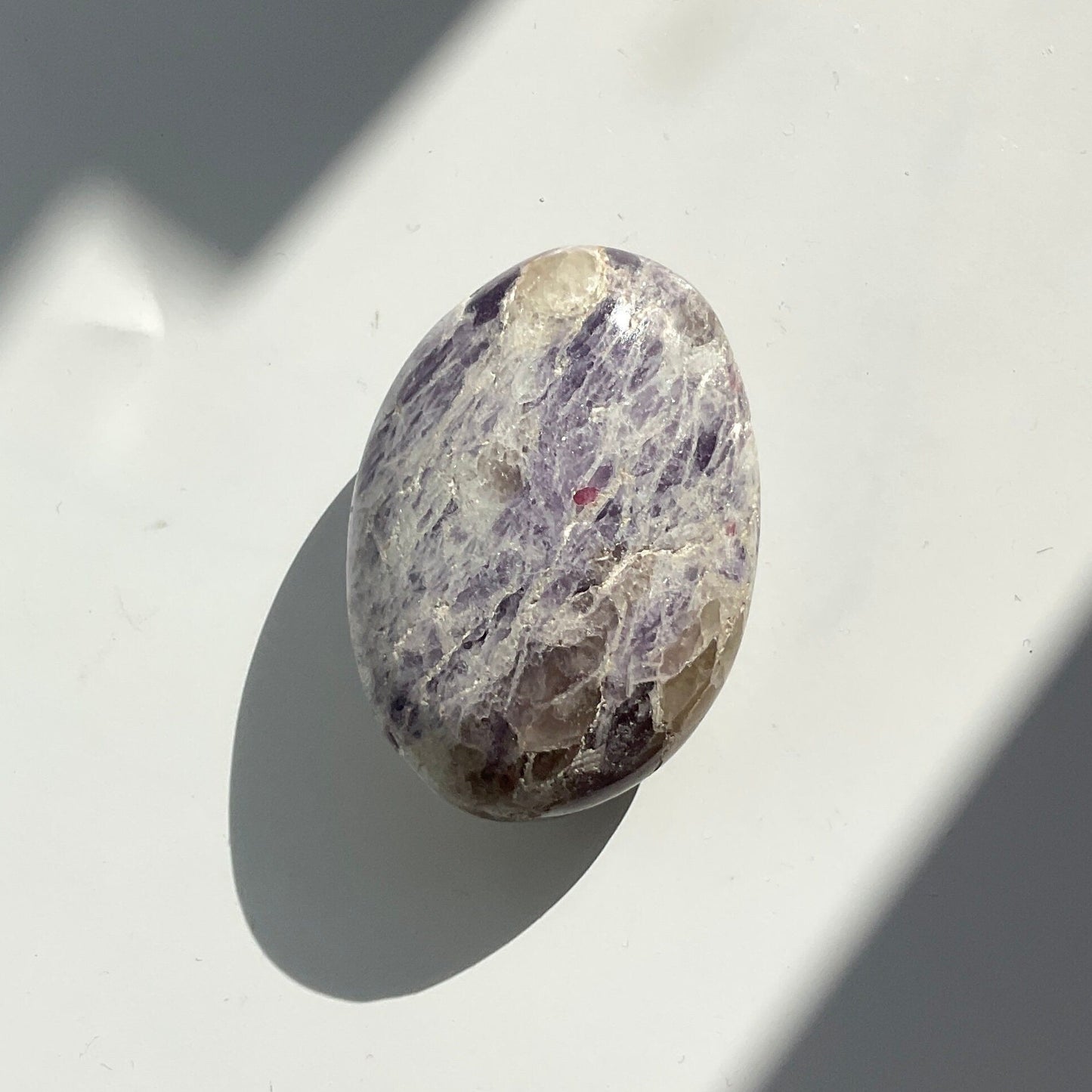 Purple Pink White Lepidolite with Pink tourmaline Palmstone