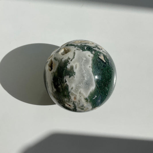 Druzy Quartz Moss Agate Crystal Sphere with pockets