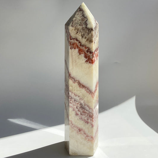 Statement Dali Jasper Striped Red Pink White Beige Banding Crystal Tall Large 25cm Tower