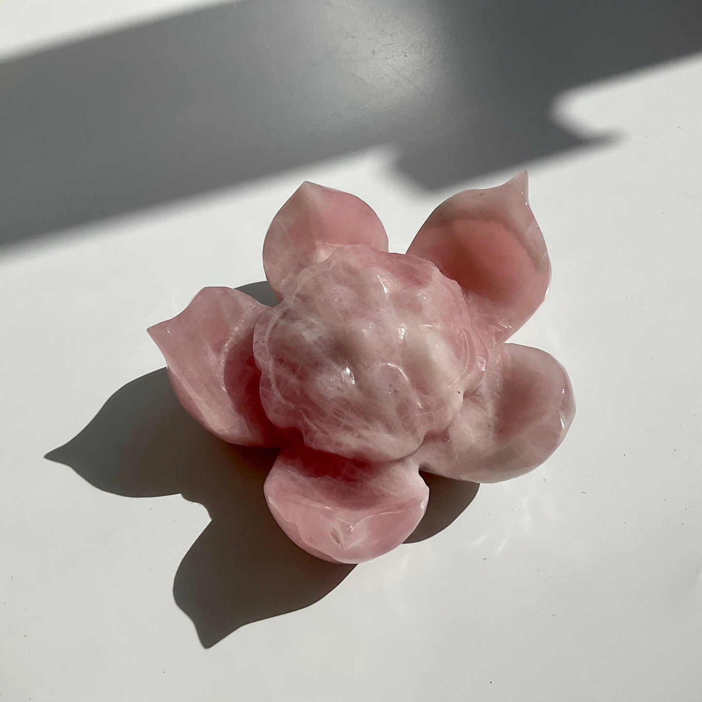 Stunning Pink Rose Quartz Crystal Hand Carved Lotus Flower