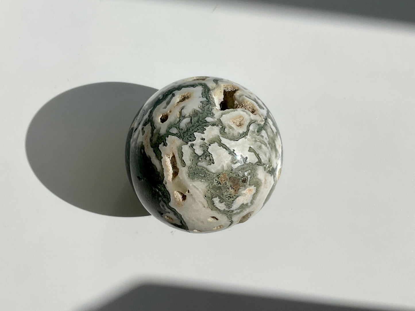 Druzy Quartz Moss Agate Crystal Sphere with pockets