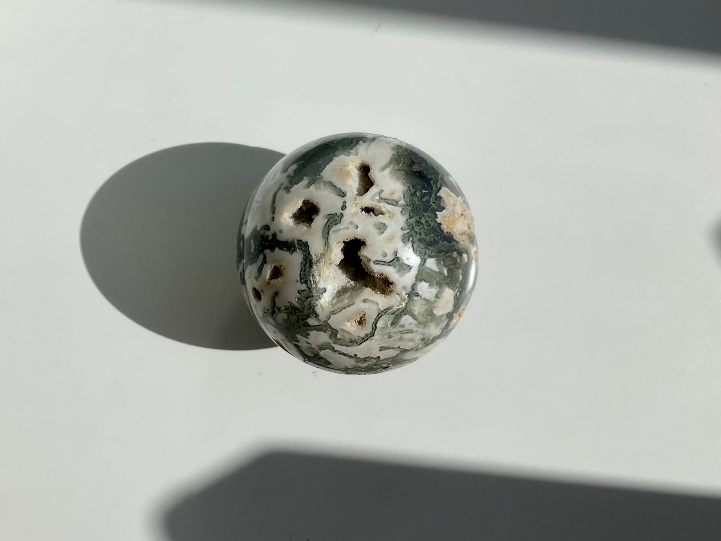 Druzy Quartz Moss Agate Crystal Sphere with pockets