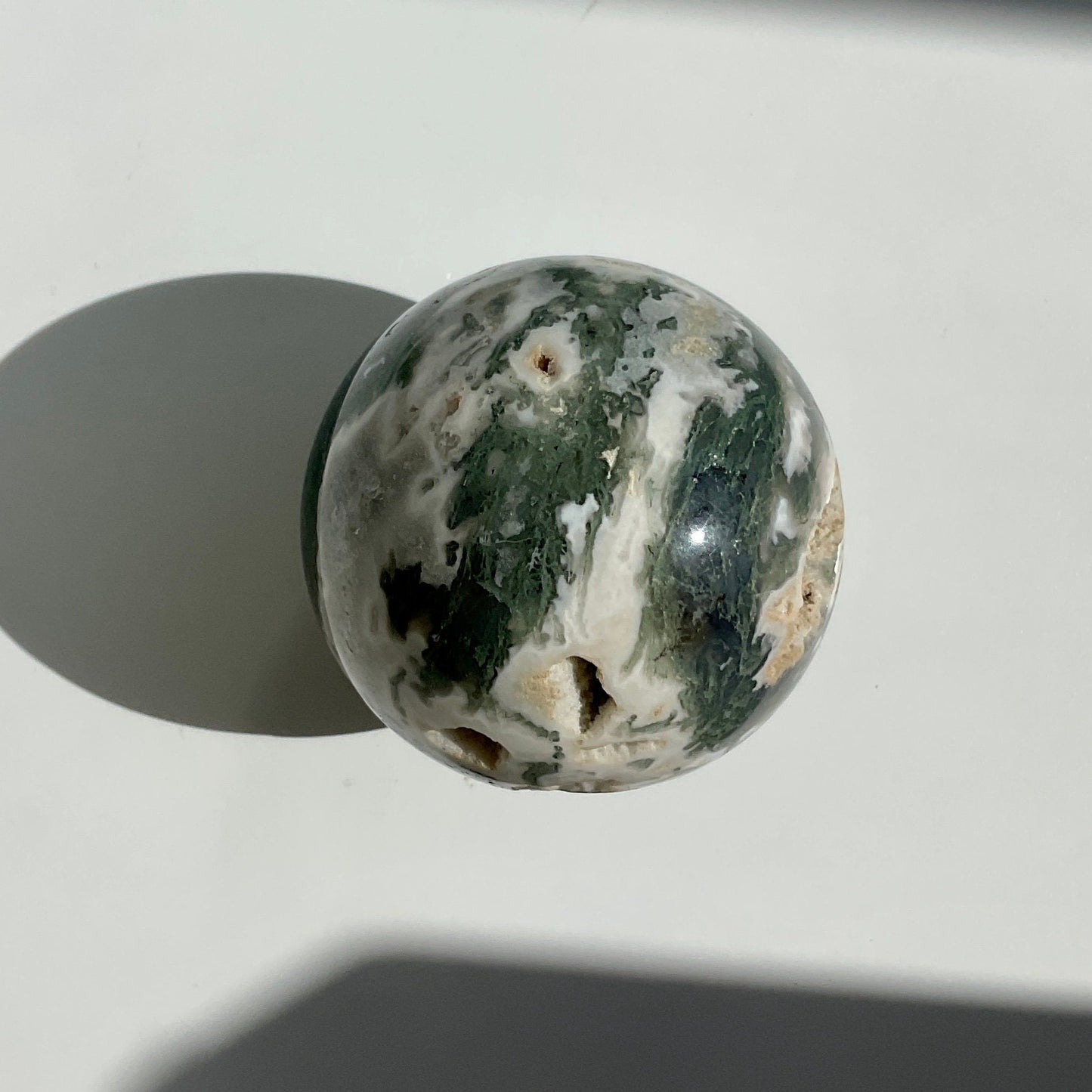 Druzy Quartz Moss Agate Crystal Sphere with pockets