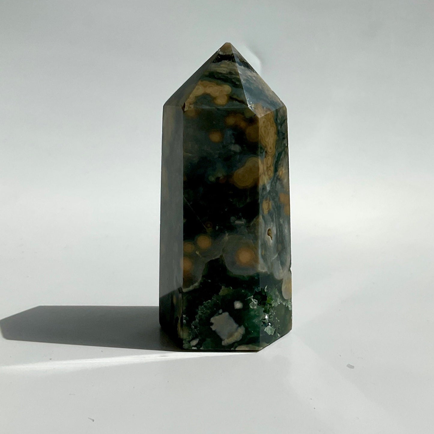 Orbicular Bubble Ocean Jasper Green Yellow Druzy Tower