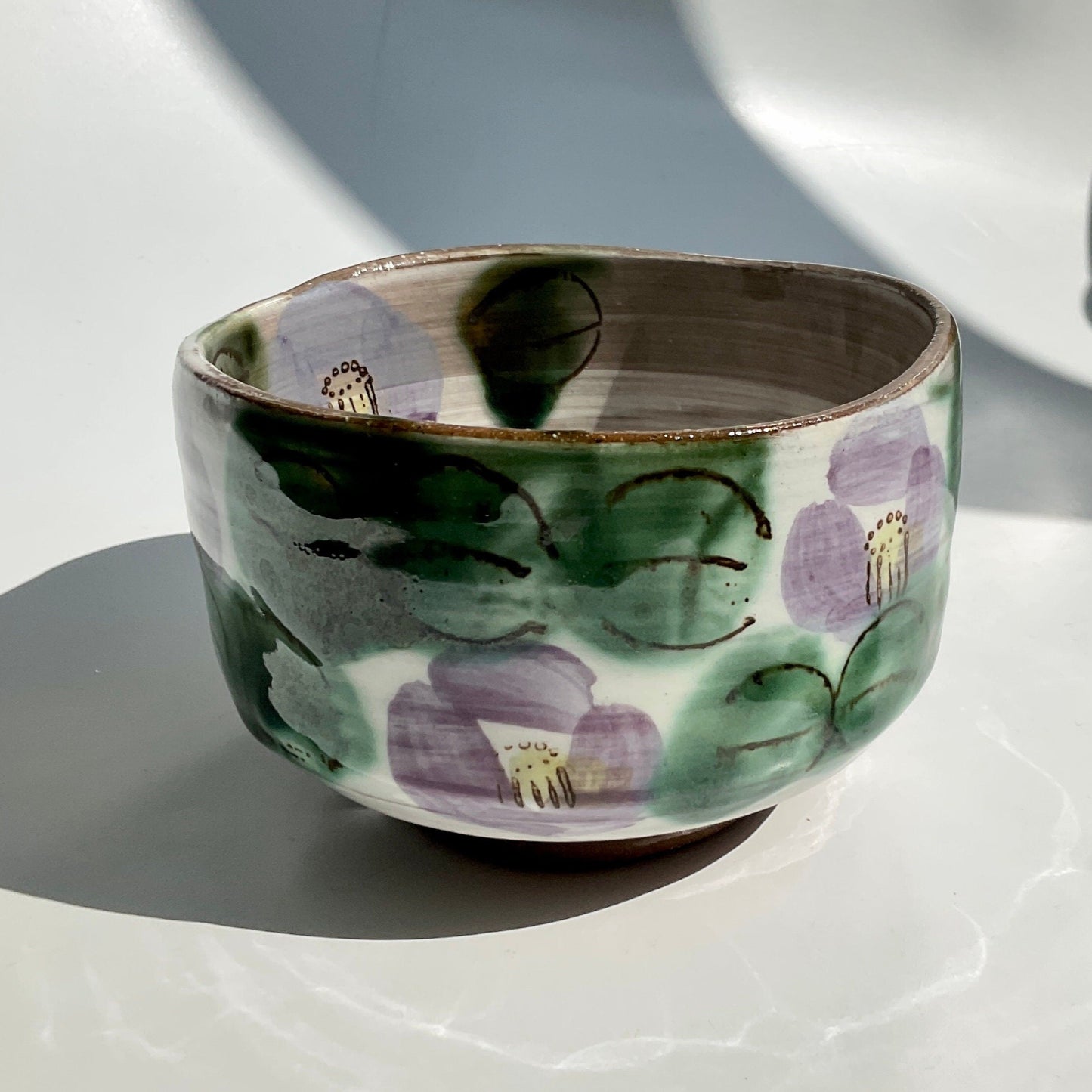 Green Blue White Organic Rim Camellia Ceramic Bowl