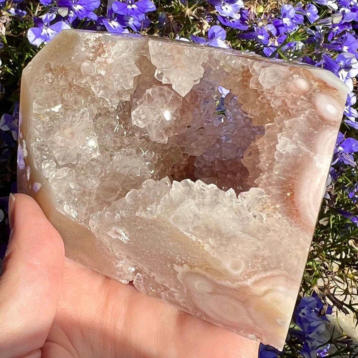 Sweet Pink Amethyst Orbicular Full Quartz Druzy Geode Freeform