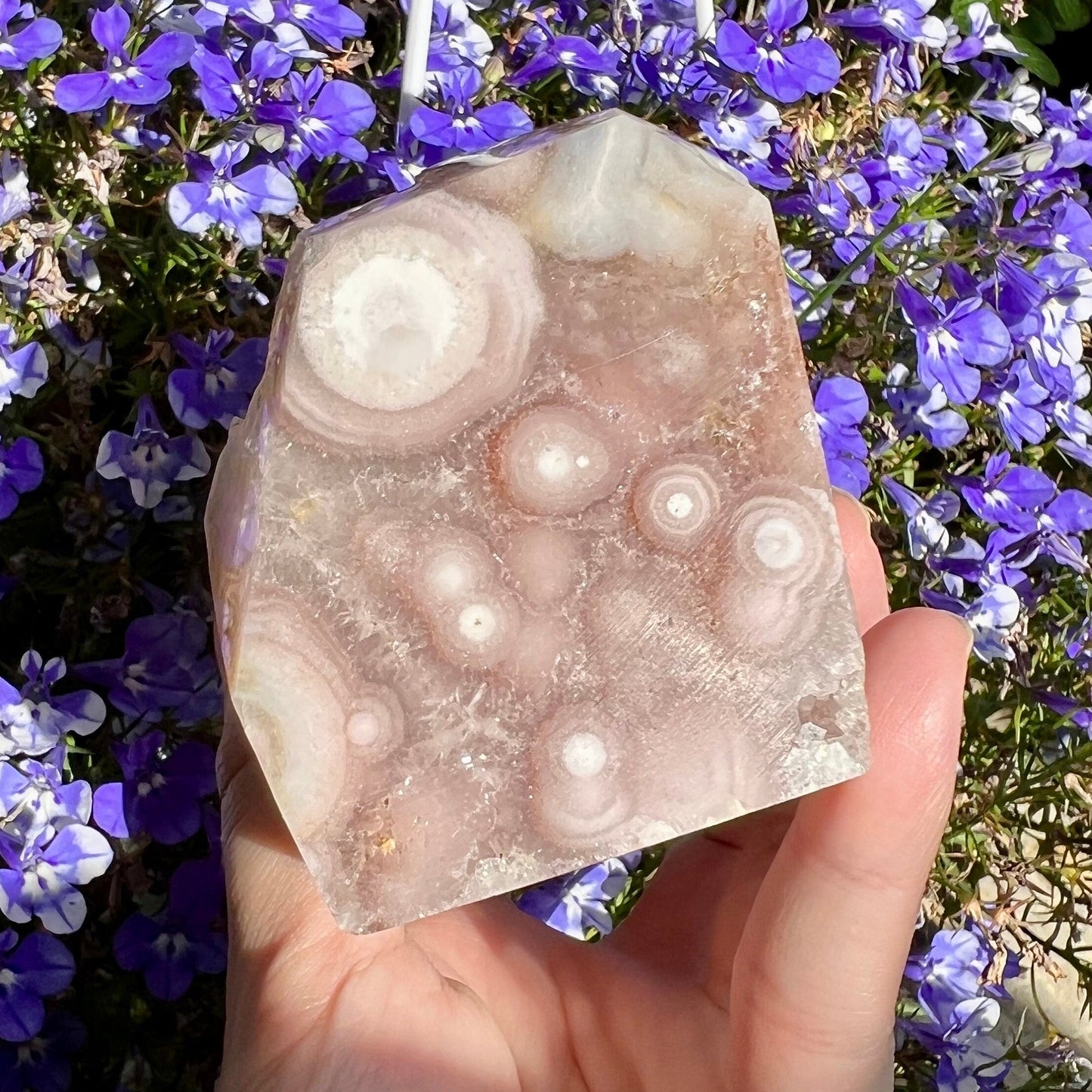 Sweet Pink Amethyst Orbicular Full Quartz Druzy Geode Freeform