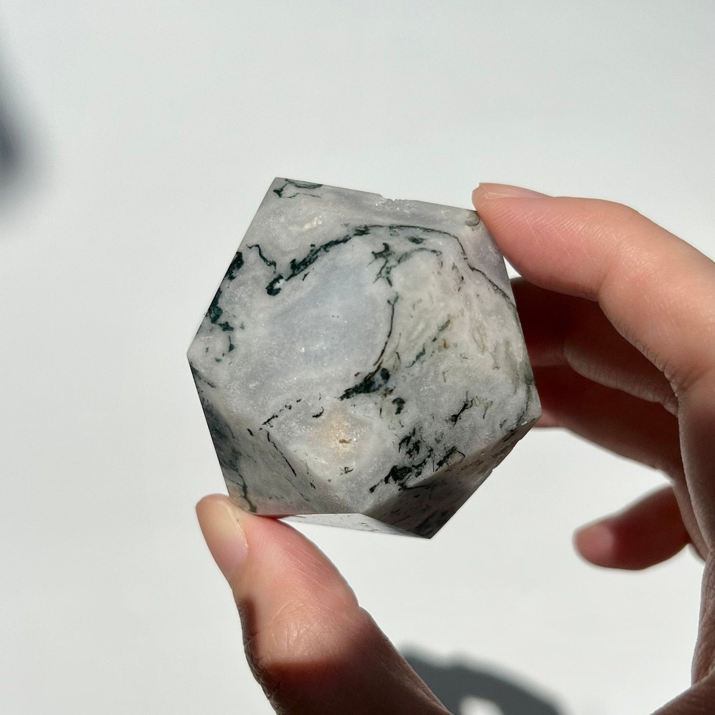 Moss Agate  Icosahedrons Faceted 12 Faces Shape