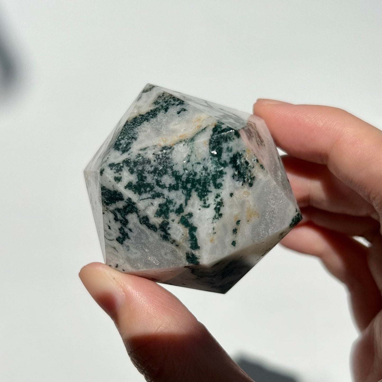 Moss Agate  Icosahedrons Faceted 12 Faces Shape