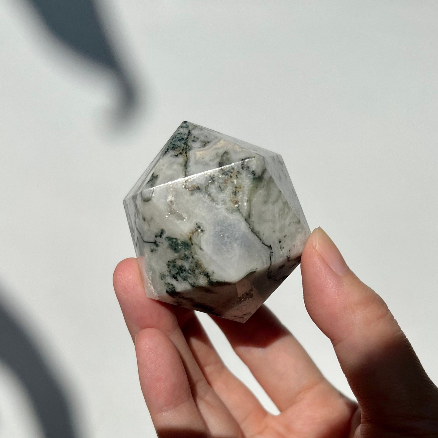 Moss Agate  Icosahedrons Faceted 12 Faces Shape