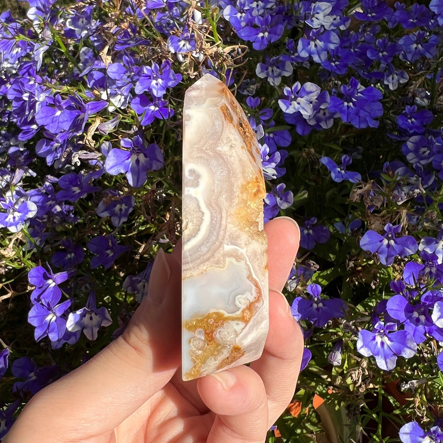 Pink Amethyst Flower Agate Baby Blue Flat Block Tower