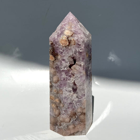 Full Quartz Filled Thick Purple Amethyst Sakura Agate Tower