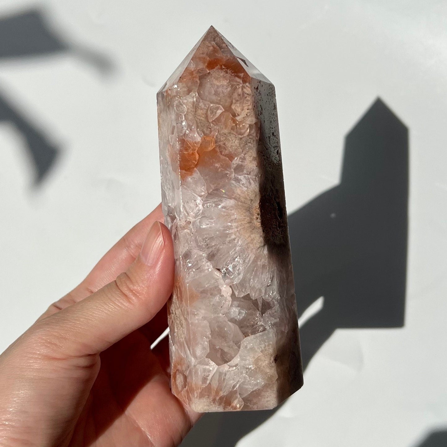 Full Quartz Flower Agate with PA Pink Crystal Full Bloom Blossom Tower