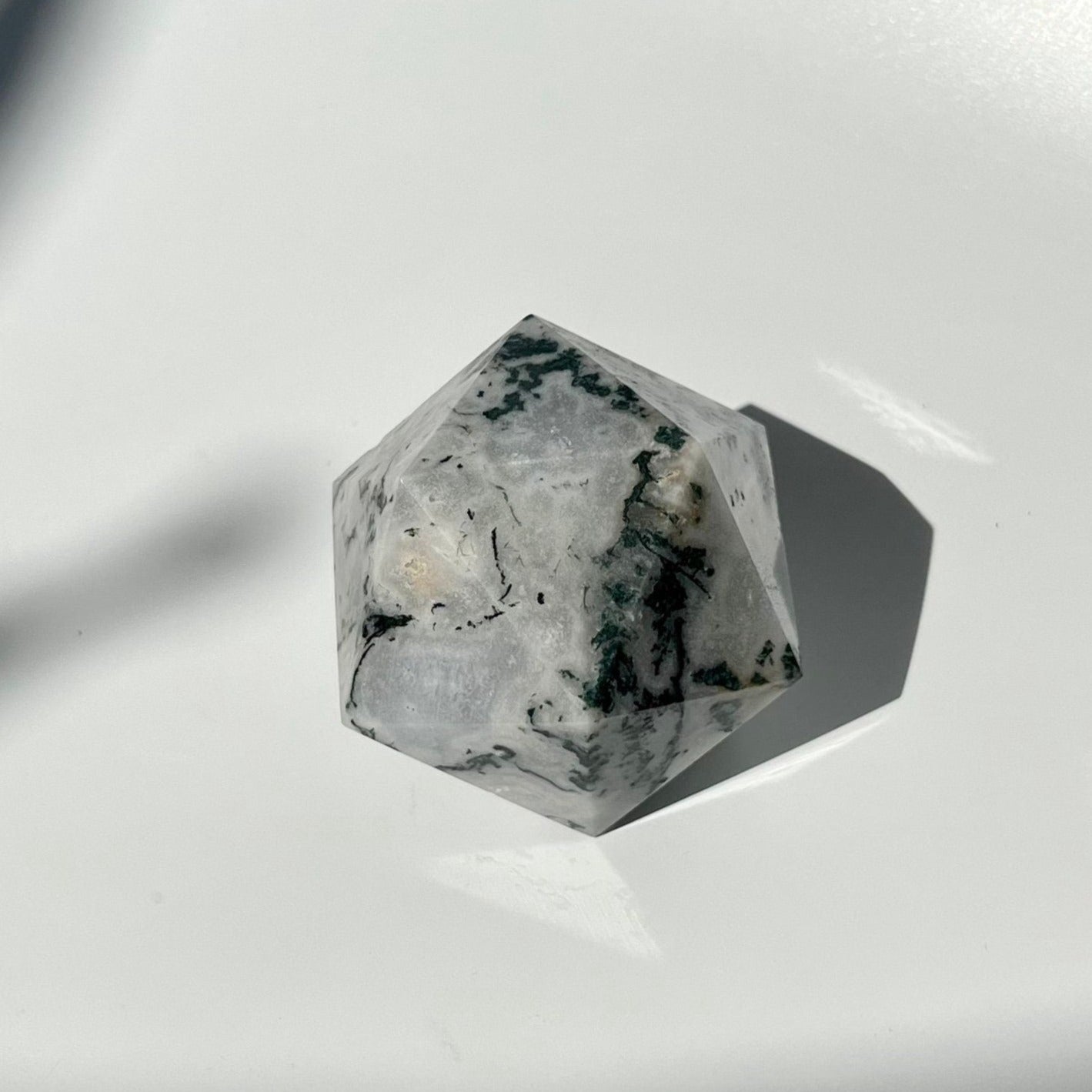 Moss Agate  Icosahedrons Faceted 12 Faces Shape