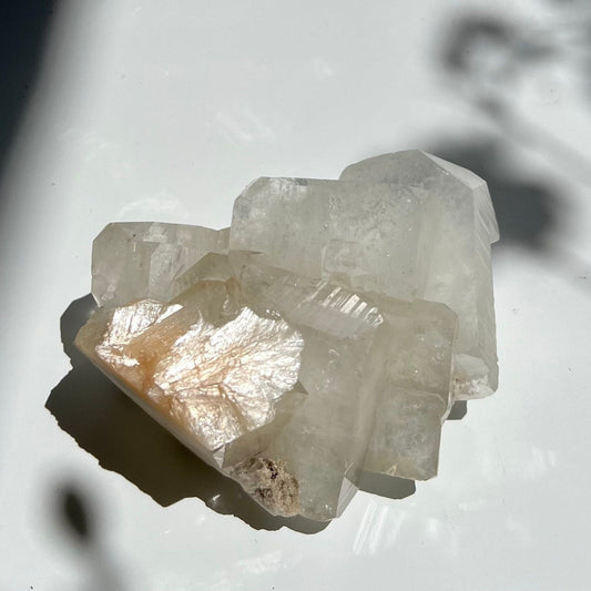 Raw Ice cube Formation Zeolite and Peach Stillbite Minerals Specimen Cluster