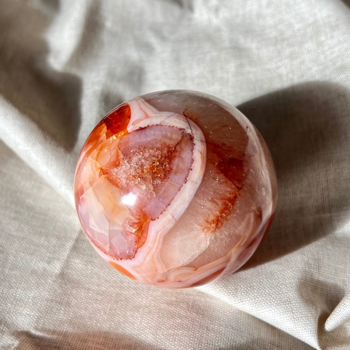 Amazing Bandings Quartzy Filled Carnelian Mosaic Red and White Sphere