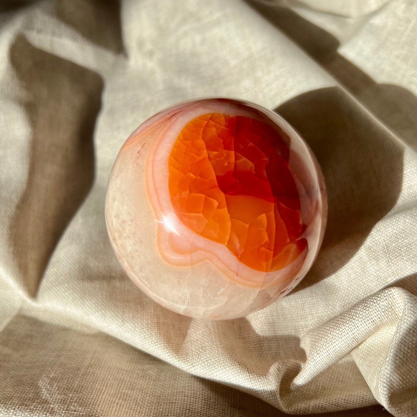 Amazing Bandings Quartzy Filled Carnelian Mosaic Red and White Sphere