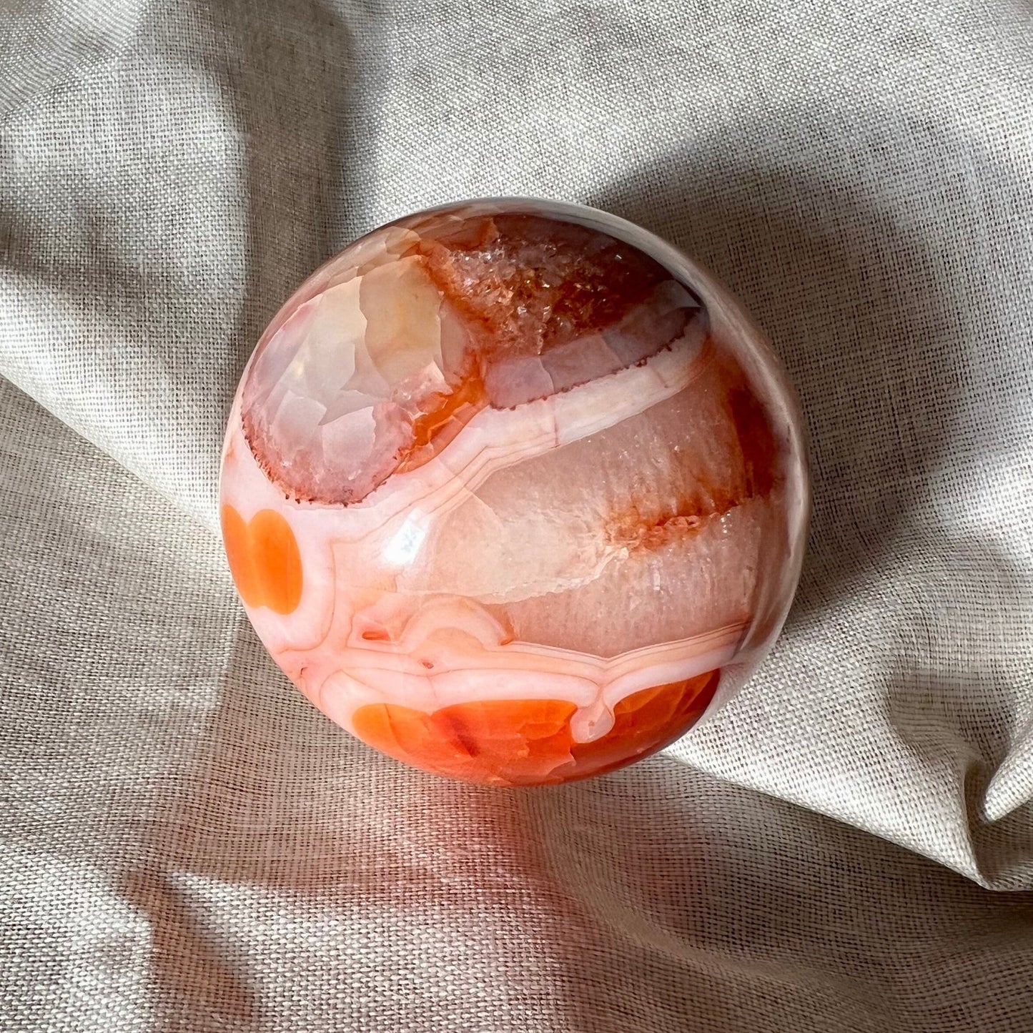 Amazing Bandings Quartzy Filled Carnelian Mosaic Red and White Sphere