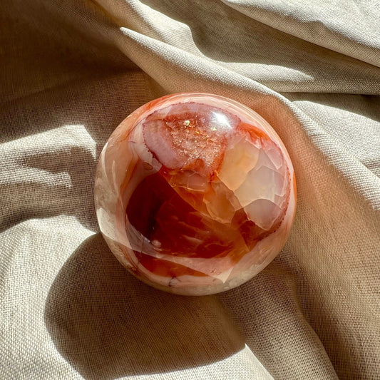 Amazing Bandings Quartzy Filled Carnelian Mosaic Red and White Sphere