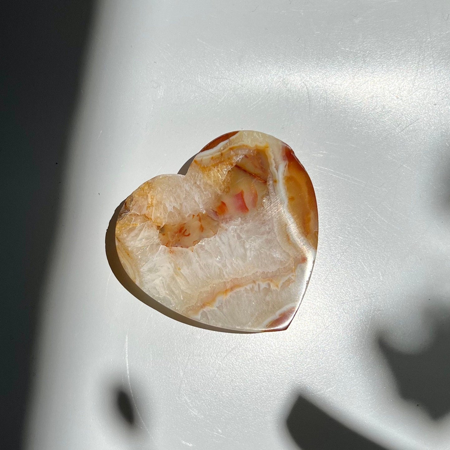 Quartz Filled Carnelian Red White Crystal Heart Carving