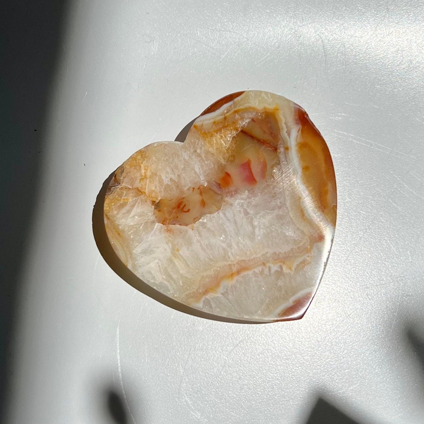 Quartz Filled Carnelian Red White Crystal Heart Carving