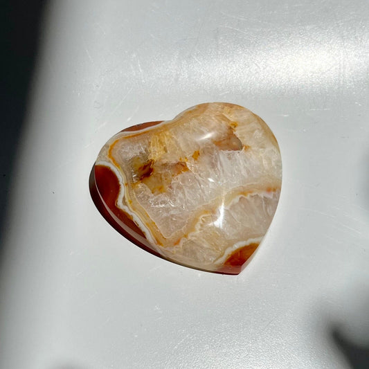 Quartz Filled Carnelian Red White Crystal Heart Carving