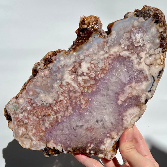 Large Full Quartz Blue Flower Agate Amethyst Raw Edges Slab