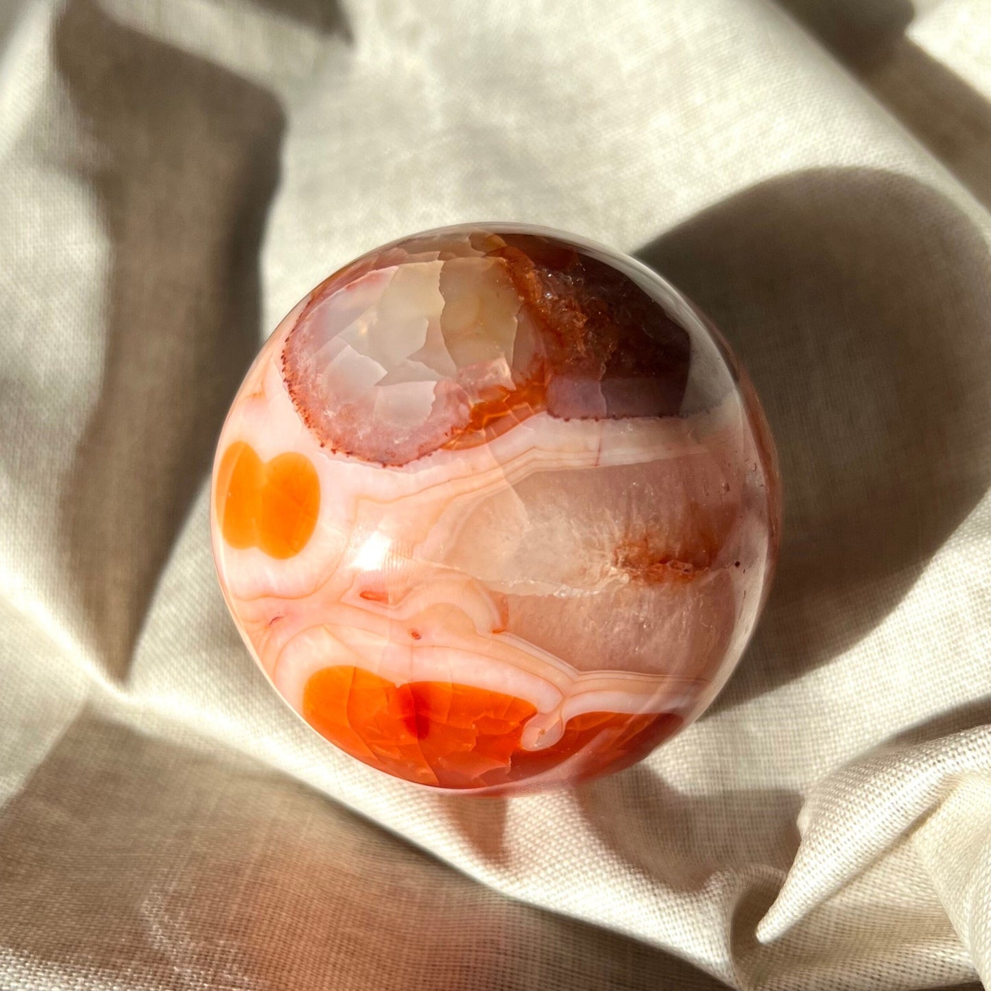 Amazing Bandings Quartzy Filled Carnelian Mosaic Red and White Sphere